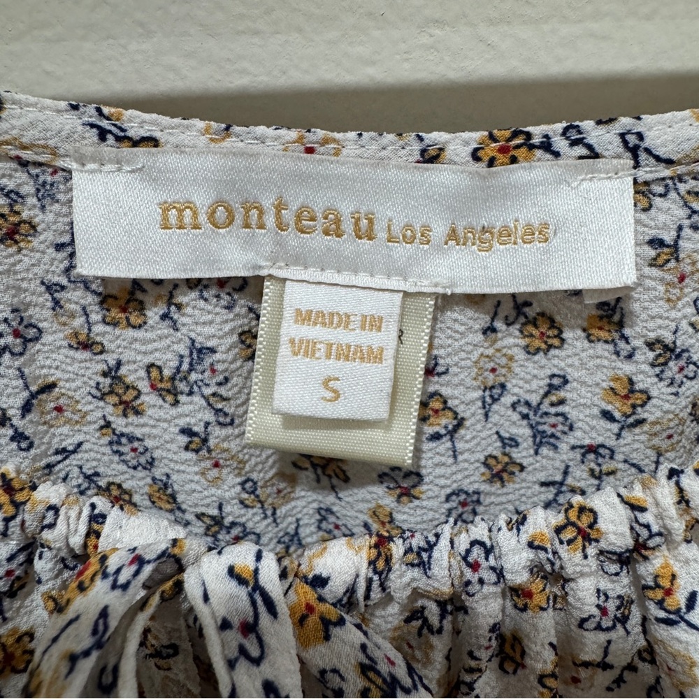 Monteau Floral Feminine Puff Sleeve Dress Size S Cottagecore Milkmaid Peasant - Picture 7 of 10